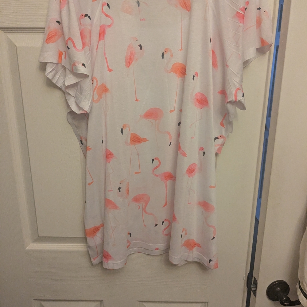 Flamingo Print White Blouse